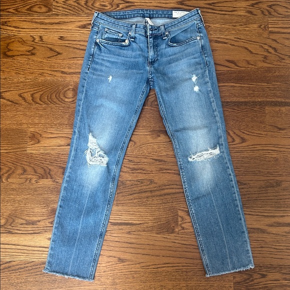 Rag & Bone Dre Low Rise Slim Boyfriend Distressed Jeans In Aviation Way Size 25 - Picture 2 of 9